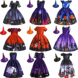 Kid Girl Halloween Pumpkin Lantern Ghost Fairy Cartoon Print Dresses