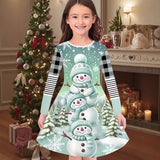 New Christmas Girls Christmas Theme Printed Crew Neck Dress