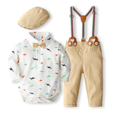 0-24M Infant Baby Boy Spring Long Sleeve Overalls 4 Pcs Set