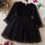 Kid Girls Long-sleeved Korean Version Bubble Sleeve Mesh Christmas Dresses