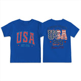 Kid Boy Girl Round Neck Short Sleeves Loose Casual Summer Independence Day T-shirt