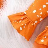 1-8Y Kid Girls Halloween Pumpkin Lantern Ghost Ruffle Flared Suit 2 Pcs Set
