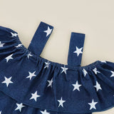 Independence Day Kid Baby Girls Denim Suspender Shorts 2 Pcs Set