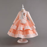 3-10T Kid Girl Long-sleeved Autumn Winter Banquet Performance Dresses