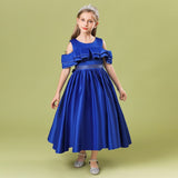 Kid Girl Satin Princess Pleated Long Detachable Temperament Hosting Dresses