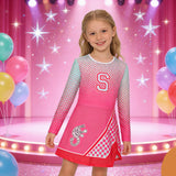 3-12T Kid Girl Cheerleading Pink Long-sleeved Suit 3 Pcs Set