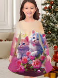 2-10T Kid Girl Christmas Long Sleeve Fashion Casual 3D Print Dresses
