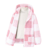 Men's and Women's Fashion Casual Plaid Warm Children's Top Hooded Plush Jacket
