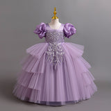 Kid Girls Irregular Bubble Sleeve Princess Wedding Dresses