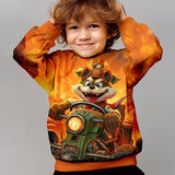 Kid Boy 3D Dinosaur Print  Round Neck Pullover Cartoon Shirts