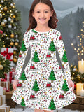 3-10T Kid Girl Flower Long Sleeve Crew Neck Spring Autumn Dresses