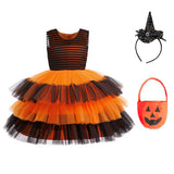 Girls Halloween Party Dress Purple Orange Cake Dress Kids Dress Vampire