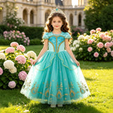 Jasmine Jasmine Princess Dress Lake Blue Sequin Short Sleeve Tutu Girls Halloween Cos Dress