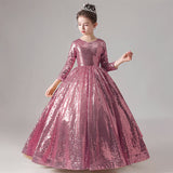 Girls Dress Dress Sequined Beads Glitter Nine-quarter Sleeve Older Children's Dress