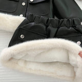 2-10T Kid Girl Leather Foreign Fur Collar Hip Suits 2 Pcs Set