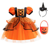 Girls Halloween Party Dress Purple Orange Cake Dress Kids Dress Vampire