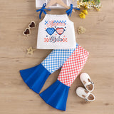 Independent Day Baby Girl Summer Sleeveless Suspender Flared 2 Pcs/Set