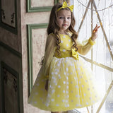 Kid Girl Autumn Long-sleeved Polka Bow Mesh Gauze Dresses