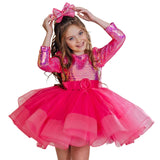 Kid Baby Girls Piano Catwalk Rose Red Sequined Princess Dresses