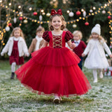 4-14T Kid Girl Princess Temperament Long Dress Mesh Christmas Dresses