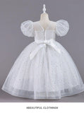 4-14T Kid Girls Bubble Sleeve Multicolor Wedding Performance Princess Dress