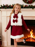 5-14Y Kid Girls Winter Christmas Red White Plush 2 Pcs Set
