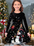 New Christmas Girls Christmas Theme Printed Crew Neck Dress