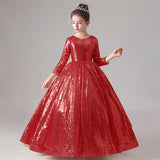 Girls Dress Dress Sequined Beads Glitter Nine-quarter Sleeve Older Children's Dress