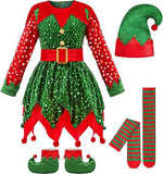 2-12T Kid Baby Girl Christmas Green Costume Party Performance 4 Pcs Set