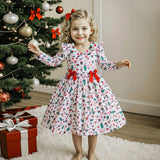 Girls Dress Christmas Elements Long Sleeve Printed Bow Baby Skirt Party Dress