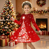 3-12Y Girls Long Sleeve 3D Printed New Year Dress
