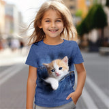 Kid Baby Girl Cute Kitten 3D Digital Printed Casual Short-sleeved T-shirt