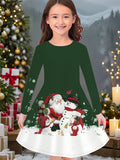 New Christmas Girls Christmas Theme Printed Crew Neck Dress