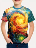 Kid Boy Fashion Cartoon Space Astronaut Summer Short Sleeve T-shirt Tops