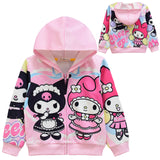 Cartoon Kids Girl Kuromi Zippered Hooded Jacket Coats