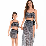 Family Matching Parent-child Leopard Print Bikini Three-piece Suspender Swimsuit