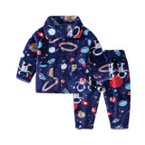 Kid Boy Standing Collar Warm Flannel Pajamas Sets