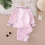 6M-4T Baby Girl Imitation Silk Striped Loungewear Long-sleeved Pajamas