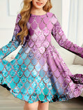 2-10T Kid Girl Crew Neck Long-sleeved Flower Casual Dresses