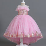 Kid Girl Trailing Sequined Fluffy Flower  Banquet Catwalk Piano Dress