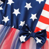 Kid Baby Girls Independence Day Star Striped Bow Sleeveless Summer Dress