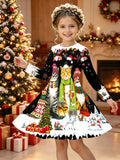 3-12Y Christmas Girls Autumn and Winter Long Sleeve 3D Printing Dress
