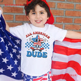 Kid Boy Girl American Dude Printed July 4th Independence Day Short Sleeve T-Shirt
