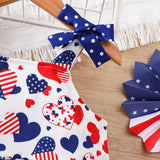 Kid Baby Girls Independence Day Love Stars Stripes Printed Splicing Dresses