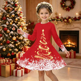 3-12Y Kid Girl Christmas Long Sleeve 3D Printed Dresses