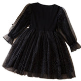 Kid Girls Long-sleeved Korean Version Bubble Sleeve Mesh Christmas Dresses