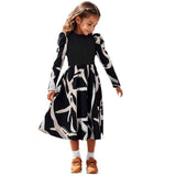 INS Girl Floral Print Decorative Long Sleeve Stand-Up Neck Bubble Sleeve Simple Dress