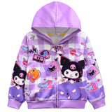 Cartoon Kids Girl Kuromi Zippered Hooded Jacket Coats