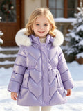 Girls' Winter New Cotton Clothes Children's Bright Leather Leave-in Hooded Cotton Jacket