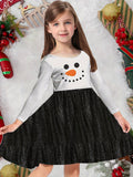 2-10T Kid Girl Crew Neck Long-sleeved Flower Casual Dresses